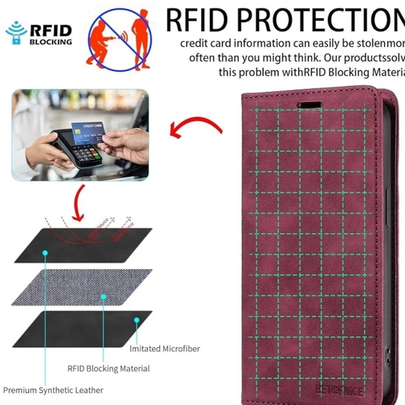 5for$10 Burgundy iPhone 15 Plus Leather Phone Case Card Holder Magnetic Case NWT - Picture 5 of 10